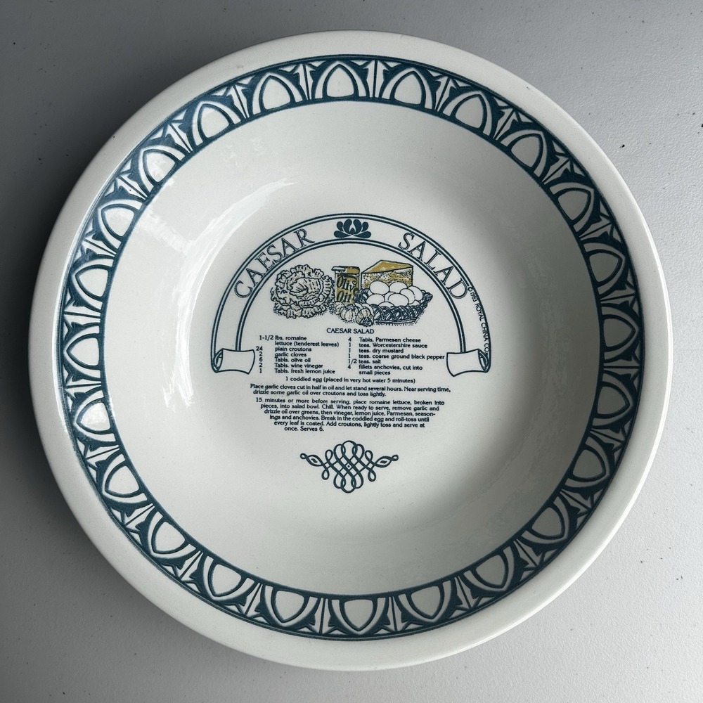 Vintage 80s Royal China Garden Classics Caesar Salad Ceramic Recipe Serving Bowl